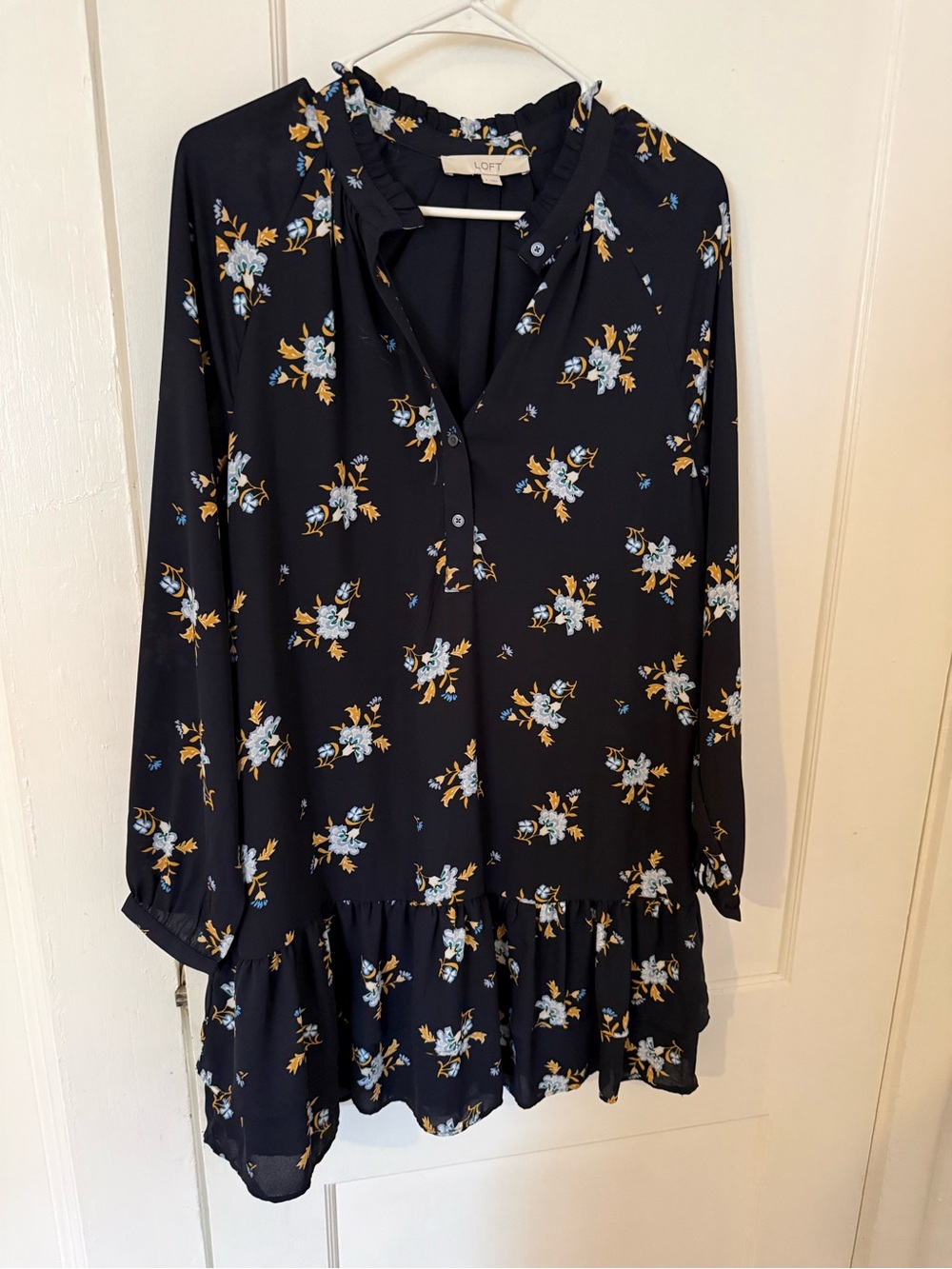 LOFT Black Floral Button-Front Tunic
